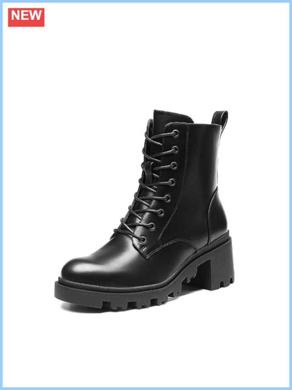 Faux Leather Lace Up Combat Ankle Boots with Side Zip and Lug Sole